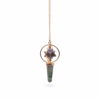 Cosmic Navigator- Two Piece Spinning Merkaba Star in Copper Pendulum -  Amethyst & Labradorite