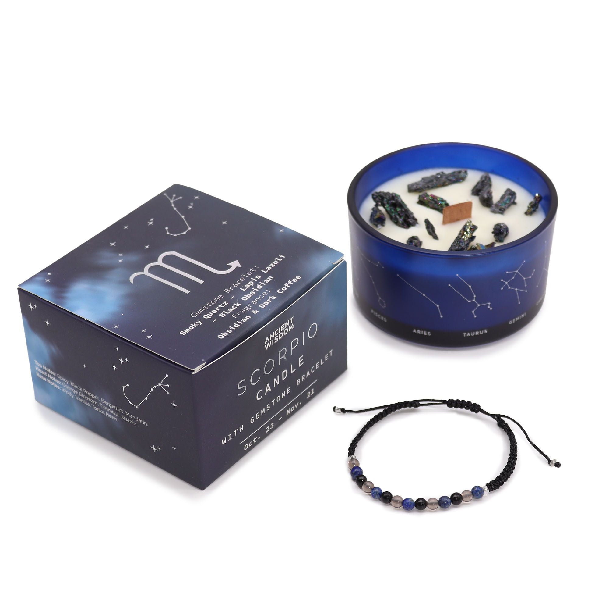 Zodiac Crystal Candle with Gemstone Bracelet for Scorpio Energy