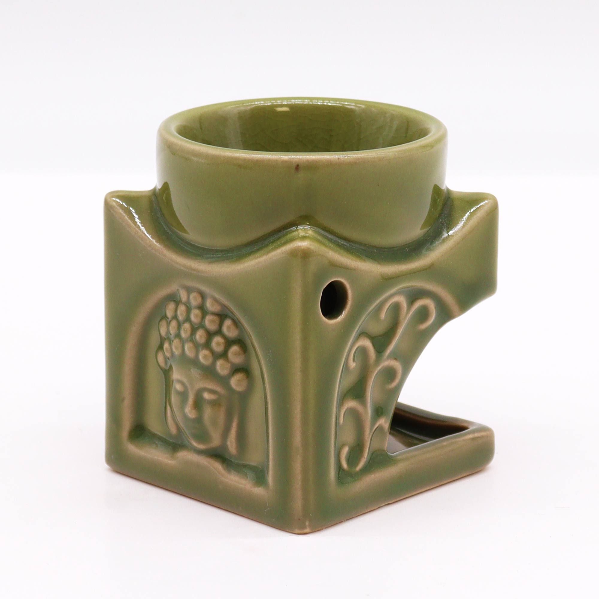 Square Buddha Burner in Light Jade for Aromatherapy Use