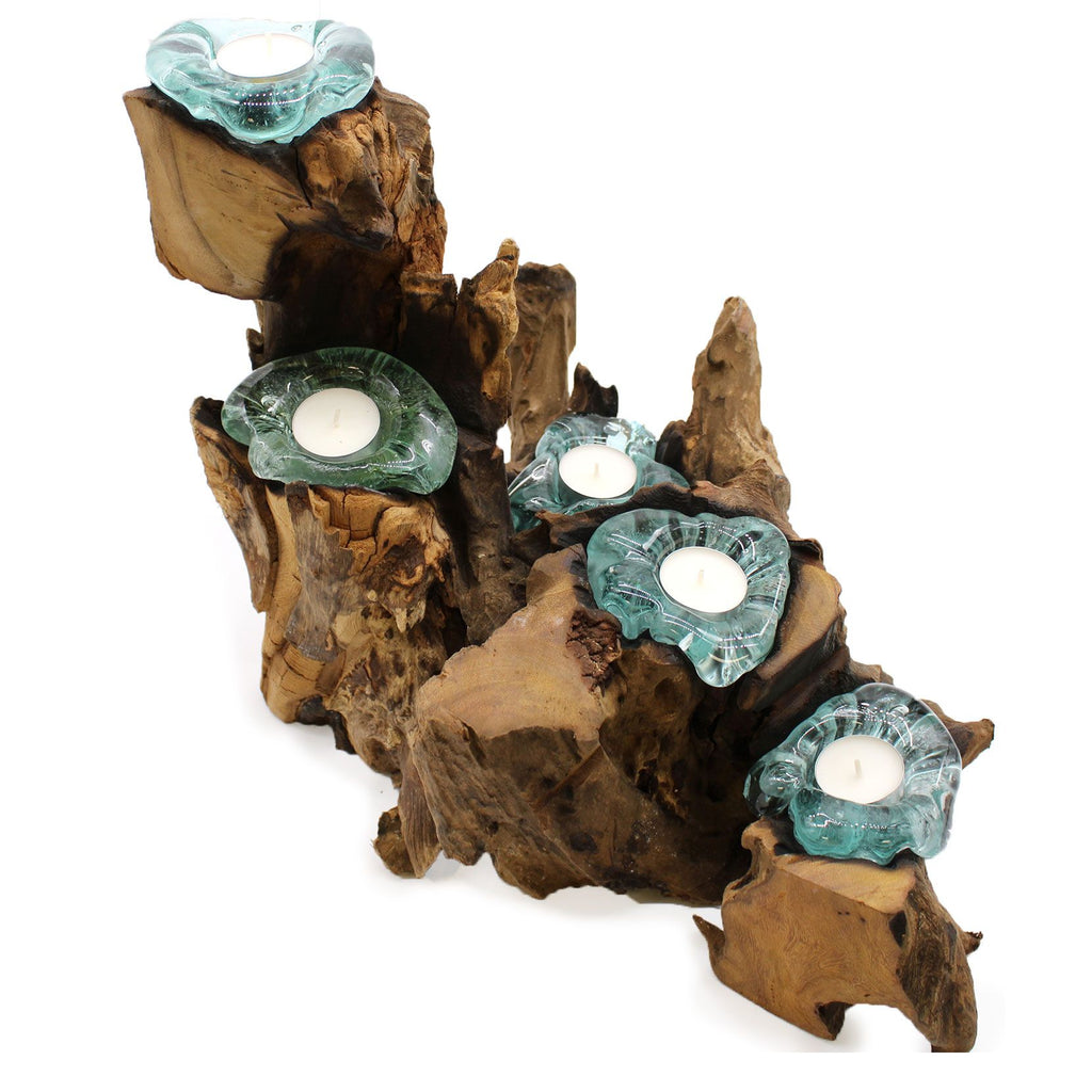 Molton Glass Five Candle Holder on Wood for Elegant Home Décor