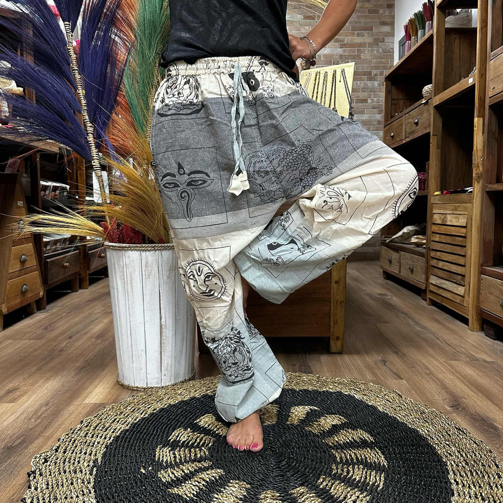 Yoga and Festival Pants High Cross with Himalayan Print in Grey
