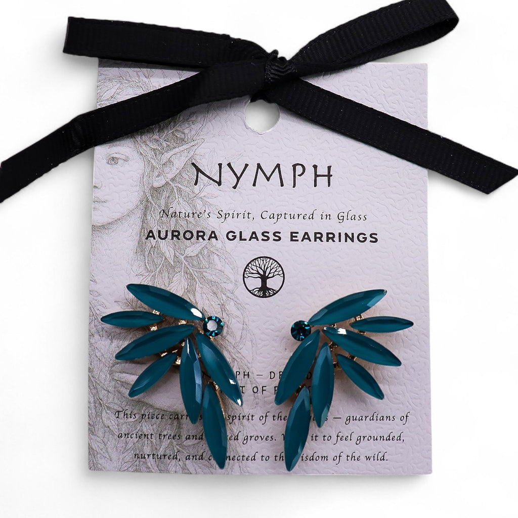 Teal Green Vintage Glass Fairies Earrings for Nature Lovers Style
