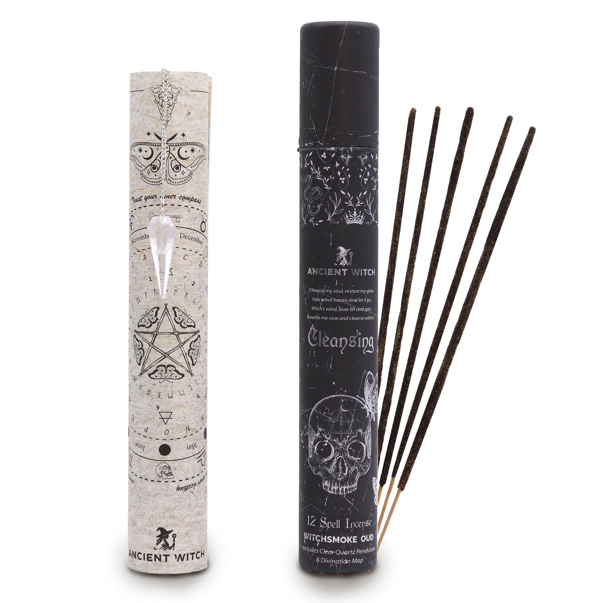 Ancient Witch Spell Incense with Rock Crystal Pendulum and Map Set