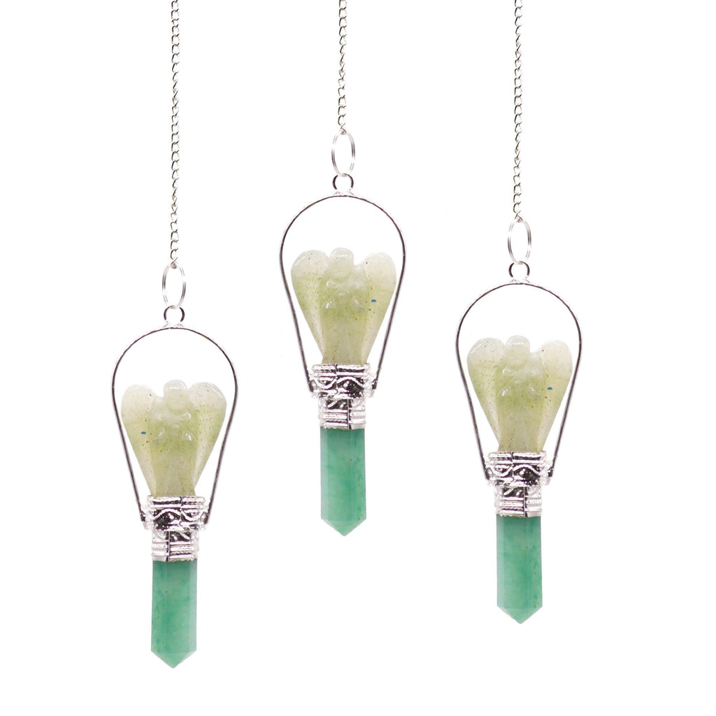 Angel Pendulum with Ring in Green Aventurine for Dowsing Use