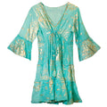 Nomad Sari Turquoise & Gold Coral Print Dress for Summer Style