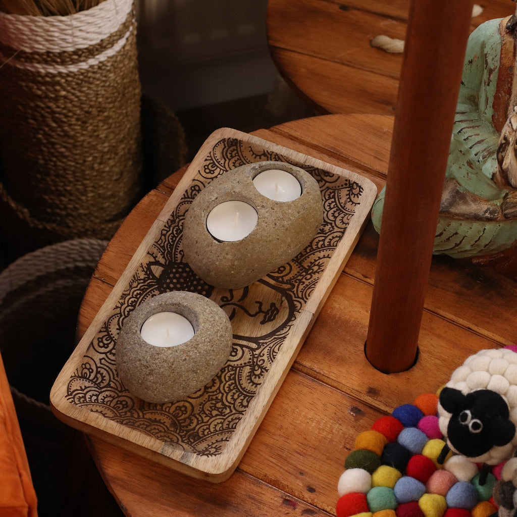 Natural Riverstone Candle Holder for Serene Nightlight Glow