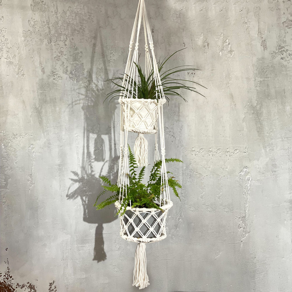Macrame Pot Holder Double Holder for Stylish Home Plant Décor