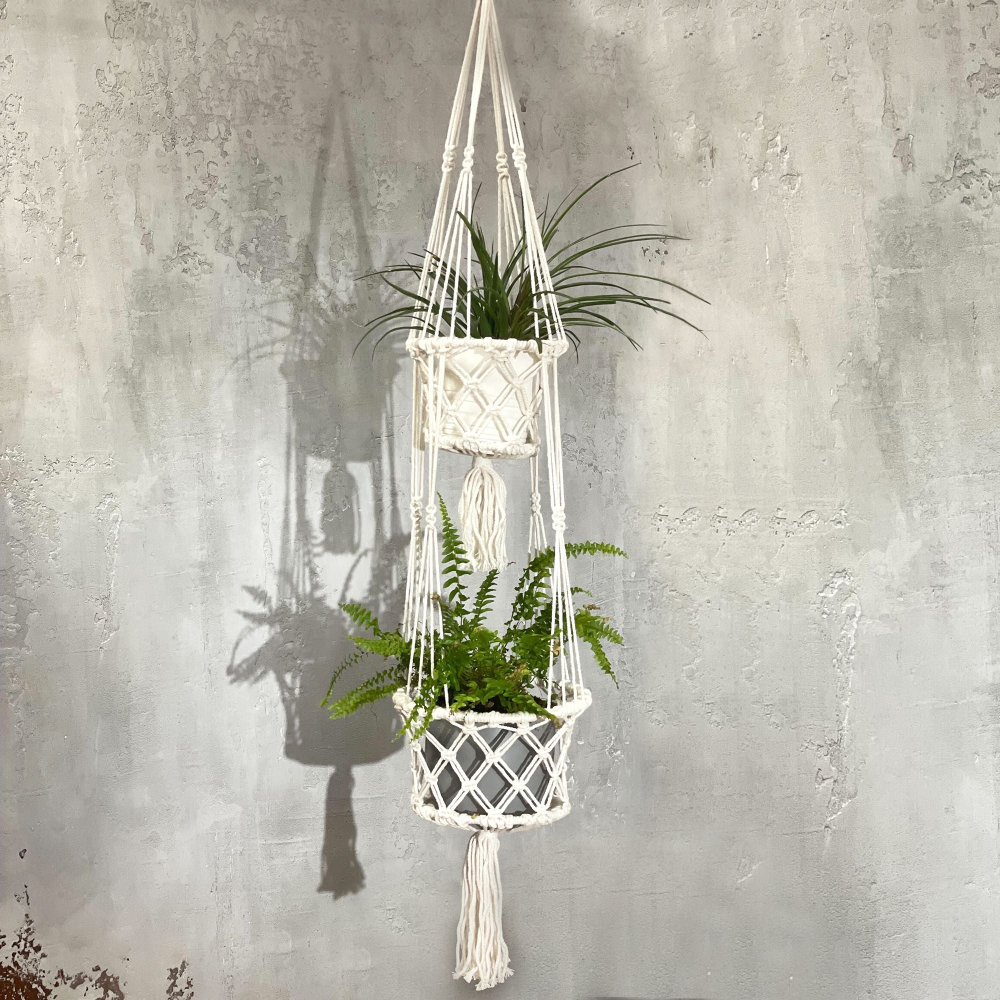 Macrame Pot Holder Double Holder for Stylish Home Plant Décor
