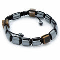 Magnetic Hematite Shamballa Bracelet with Tiger Eye Cuboids
