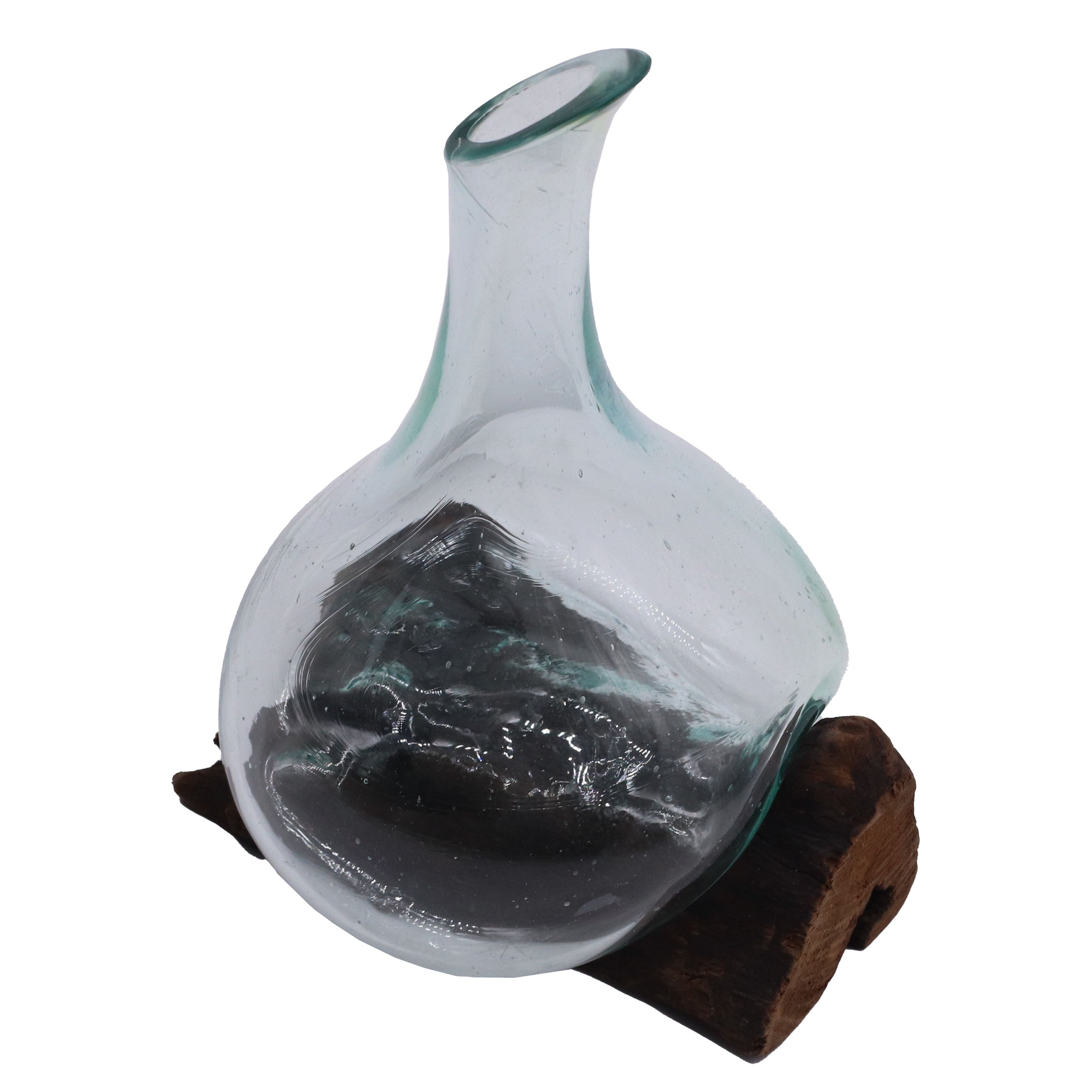 Molten Glass Mini Decanter on Wood Base for Home Display