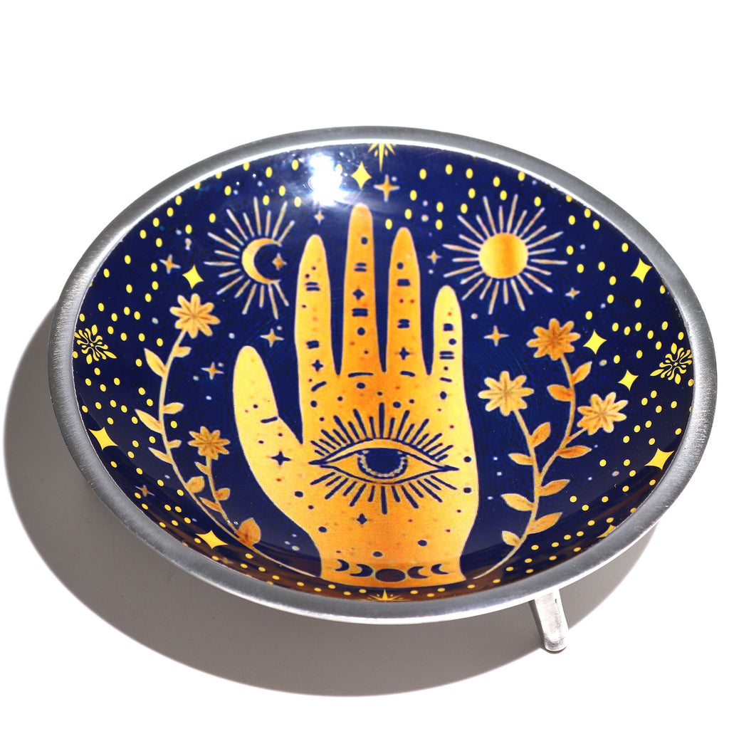 Triple Leg Enamelled Offering Plate Hamsa in Deep Midnight Blue
