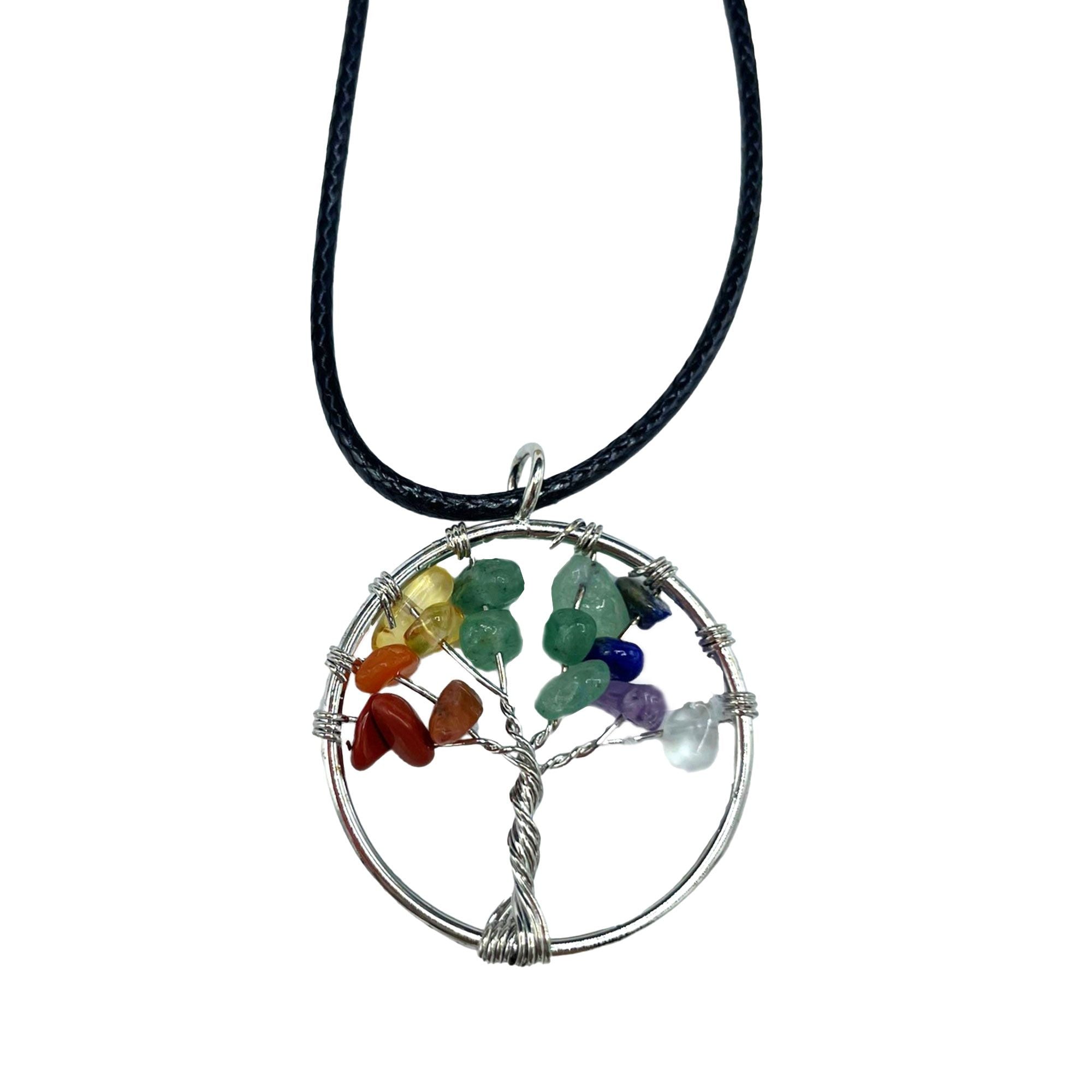 Tree of Life Pendant Chakra with Seven Vibrant Gemstones Design