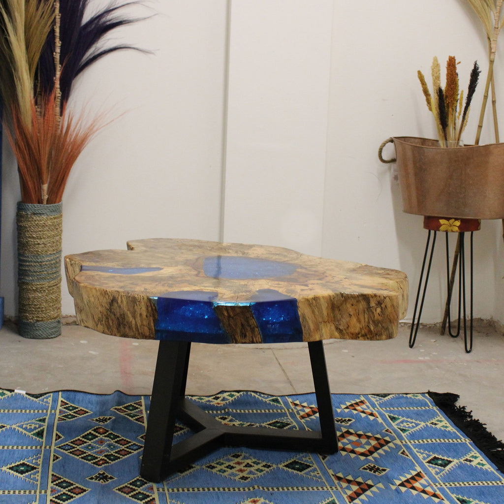 Tamarind and Resin Coffee Table in Sky Blue for Unique Interiors