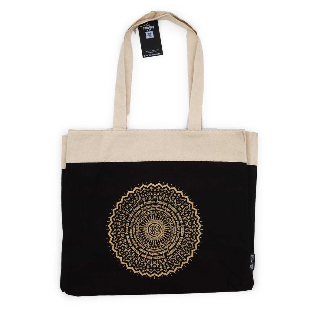 Oversized Stonewash Tote Bag 14oz with Freedom Mandala Design