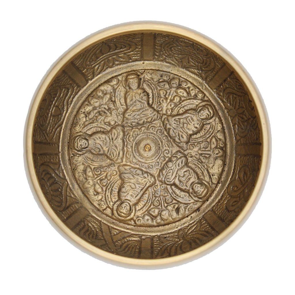 Five Buddha Singing Bowl with Traditional Buddhist Script Design