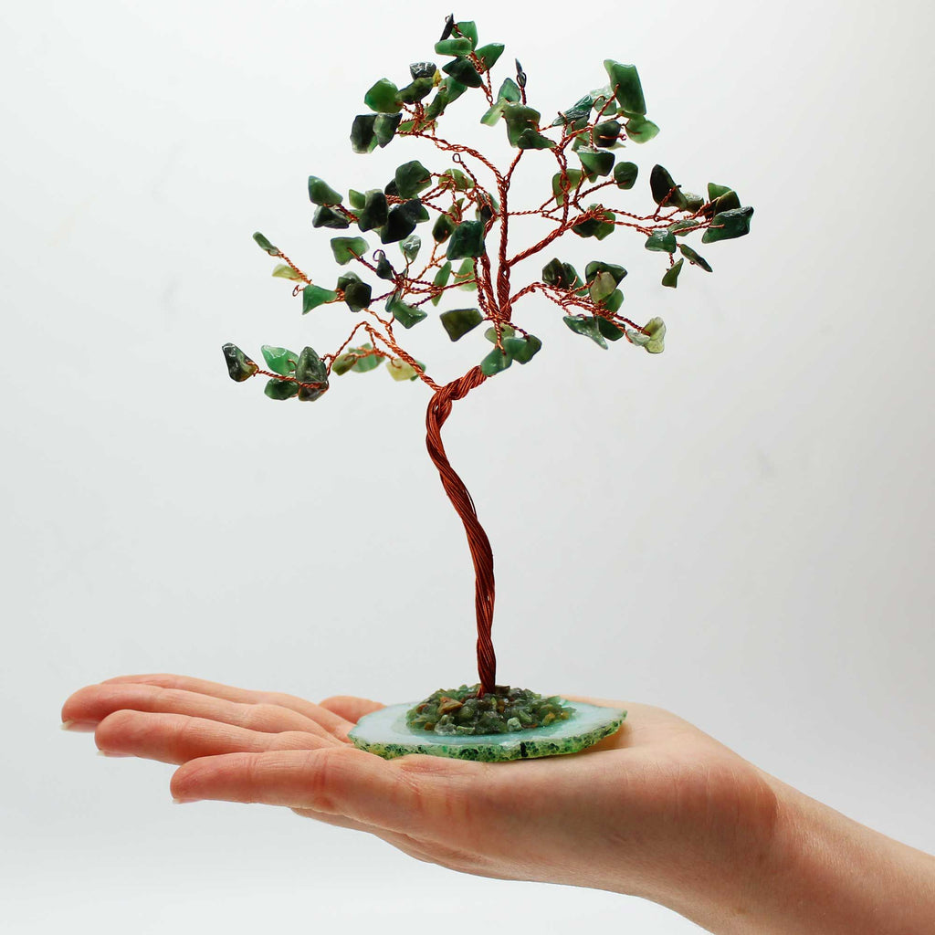 Large Gemstone Tree with Green Aventurine on Green Agate Base