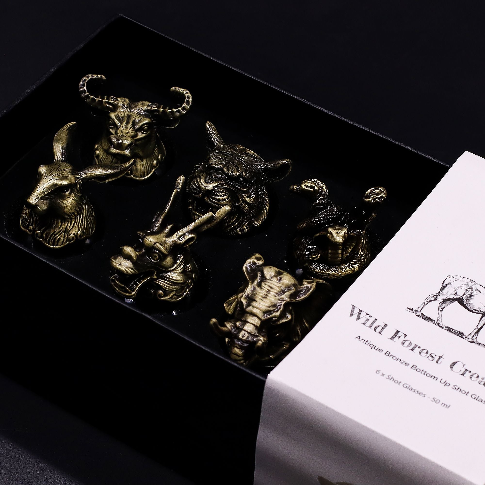 Gift Set of 6 Mystical Creatures Shot Glasses in Antique Bronze