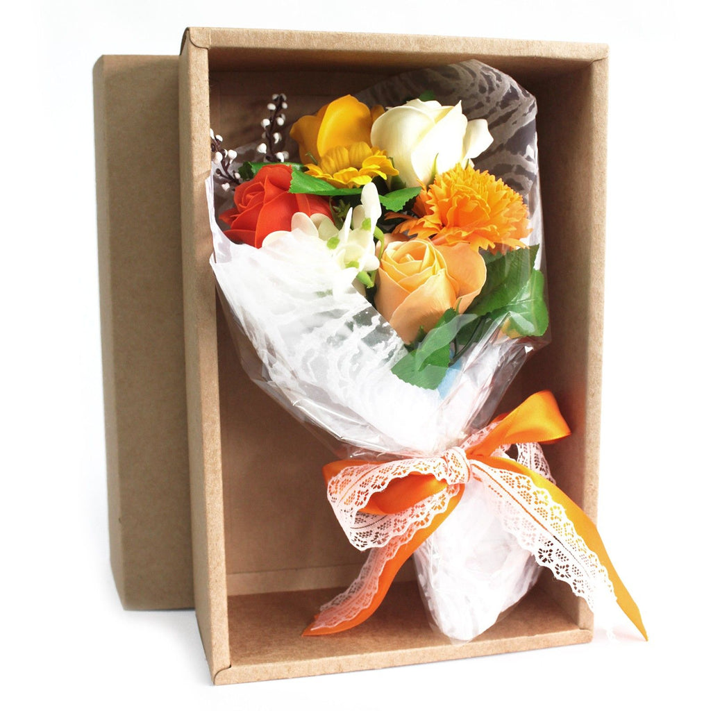 Vibrant Orange Boxed Hand Soap Flower Bouquet Gift Set for Gifting