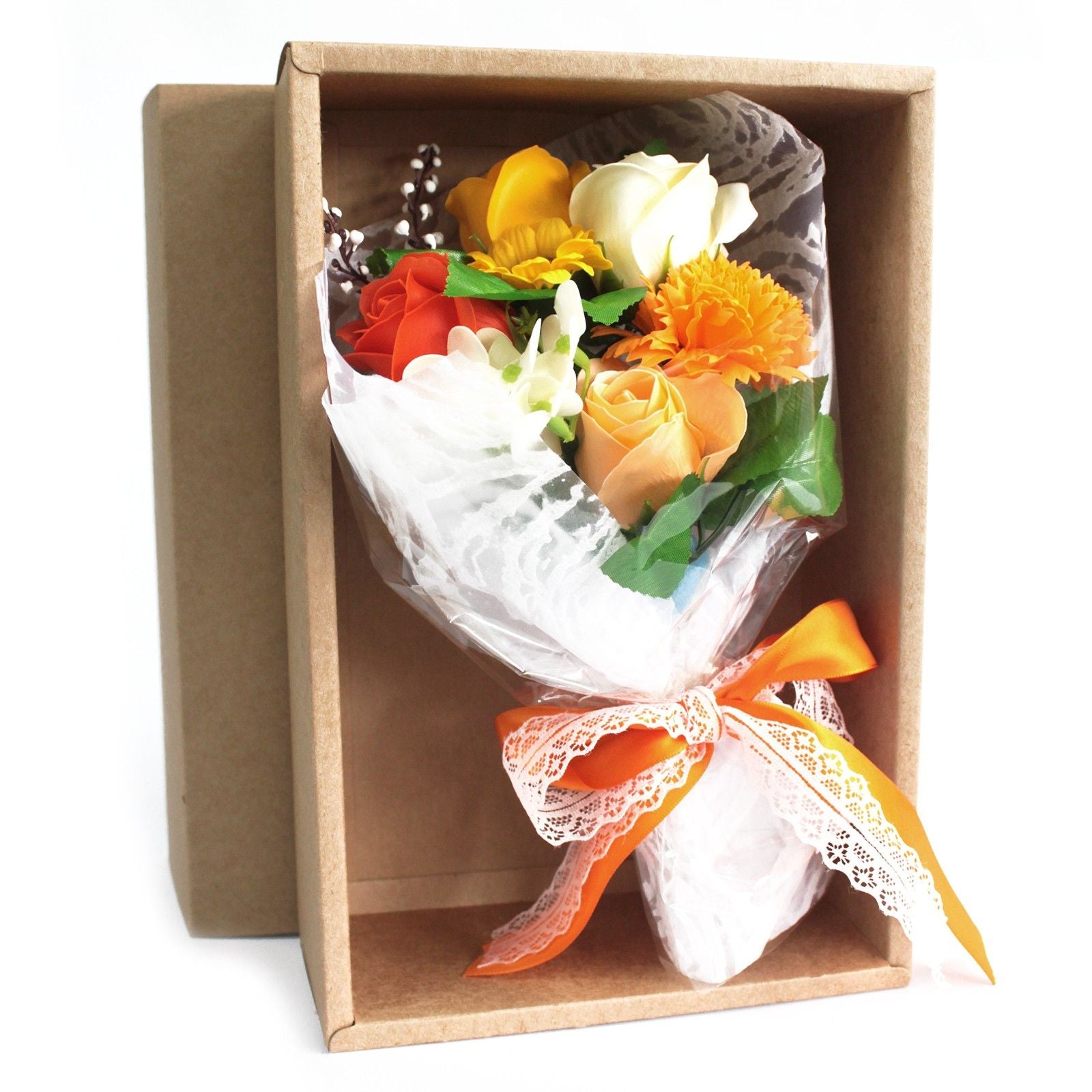 Vibrant Orange Boxed Hand Soap Flower Bouquet Gift Set for Gifting