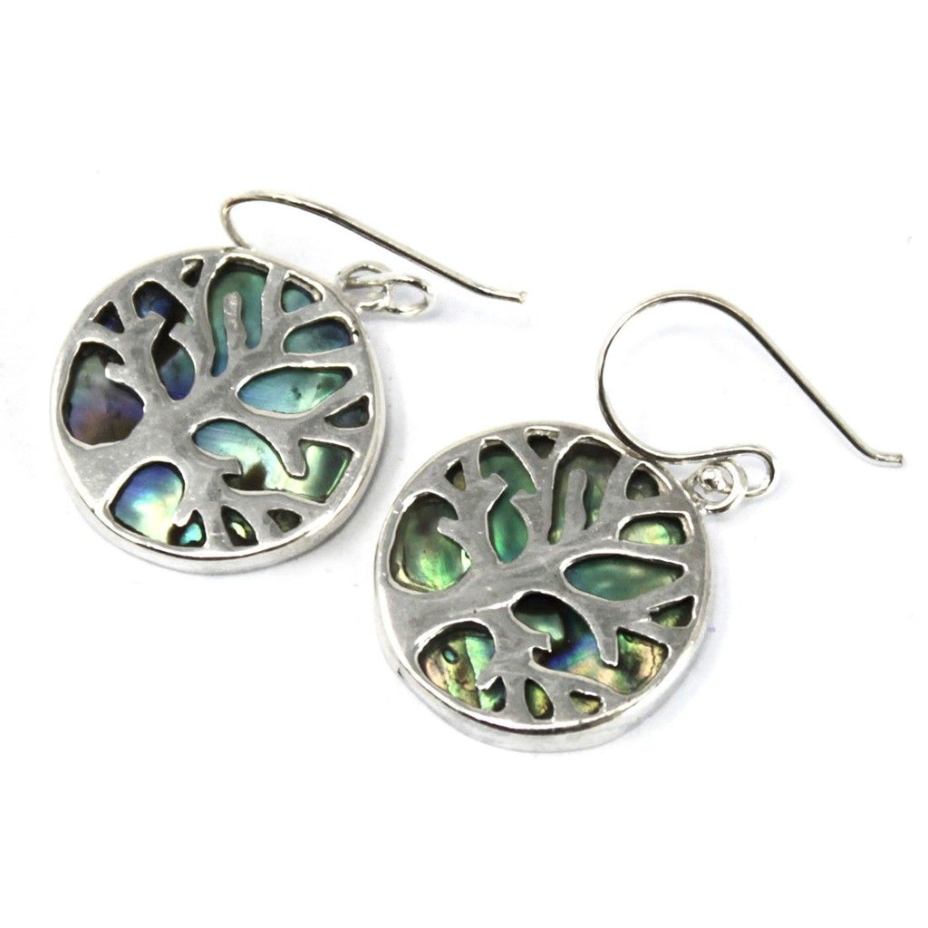 Tree of Life Silver Earrings 15mm with Abalone Inlay Design