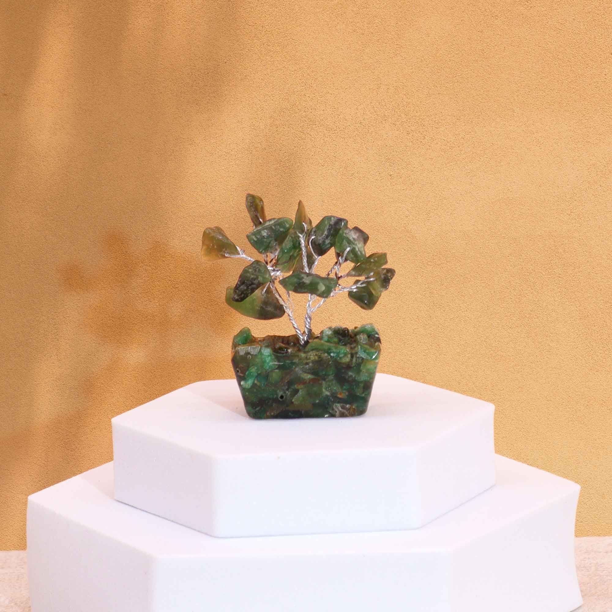 Mini Gemstone Tree on Orgonite Base with 15 Green Aventurine Stones