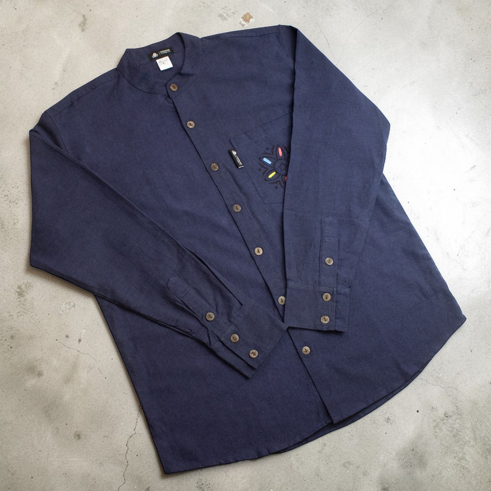Nomad Sari Kathmandu Shirt in Indigo with Artisan Details XXL
