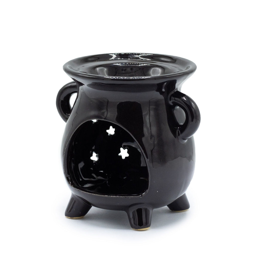 Black Cauldron Oil Burner with Moon and Stars Design for Aromatherapy