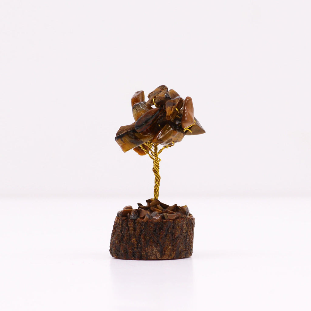Mini Gemstone Tree on Wood Base with 15 Tiger Eye Stones
