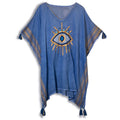 Nomad Sari Kaftan in Rich Blue and Gold Evil Eye Print Design