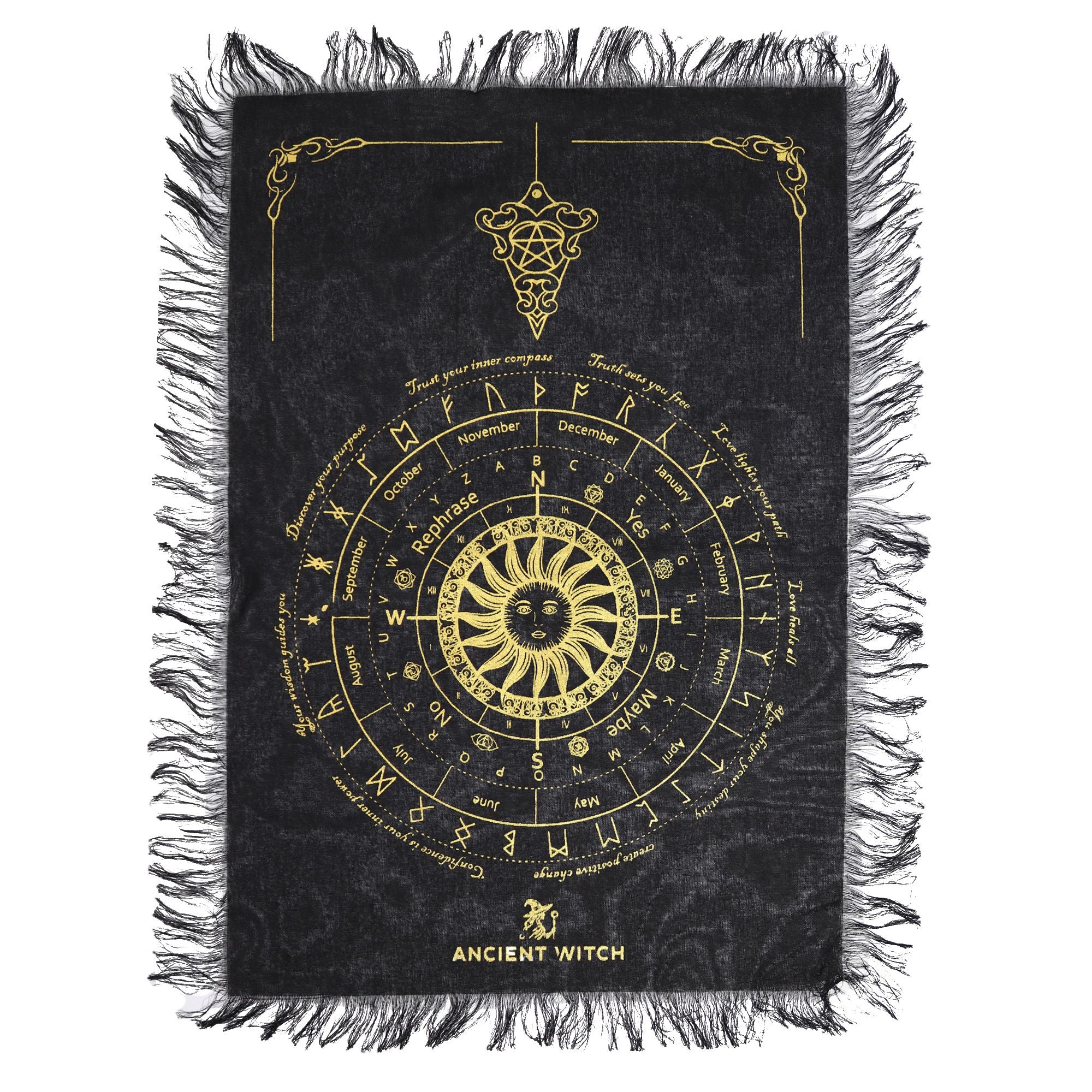 Ancient Witch Pendulum Divination Cloth with Sun Face Design