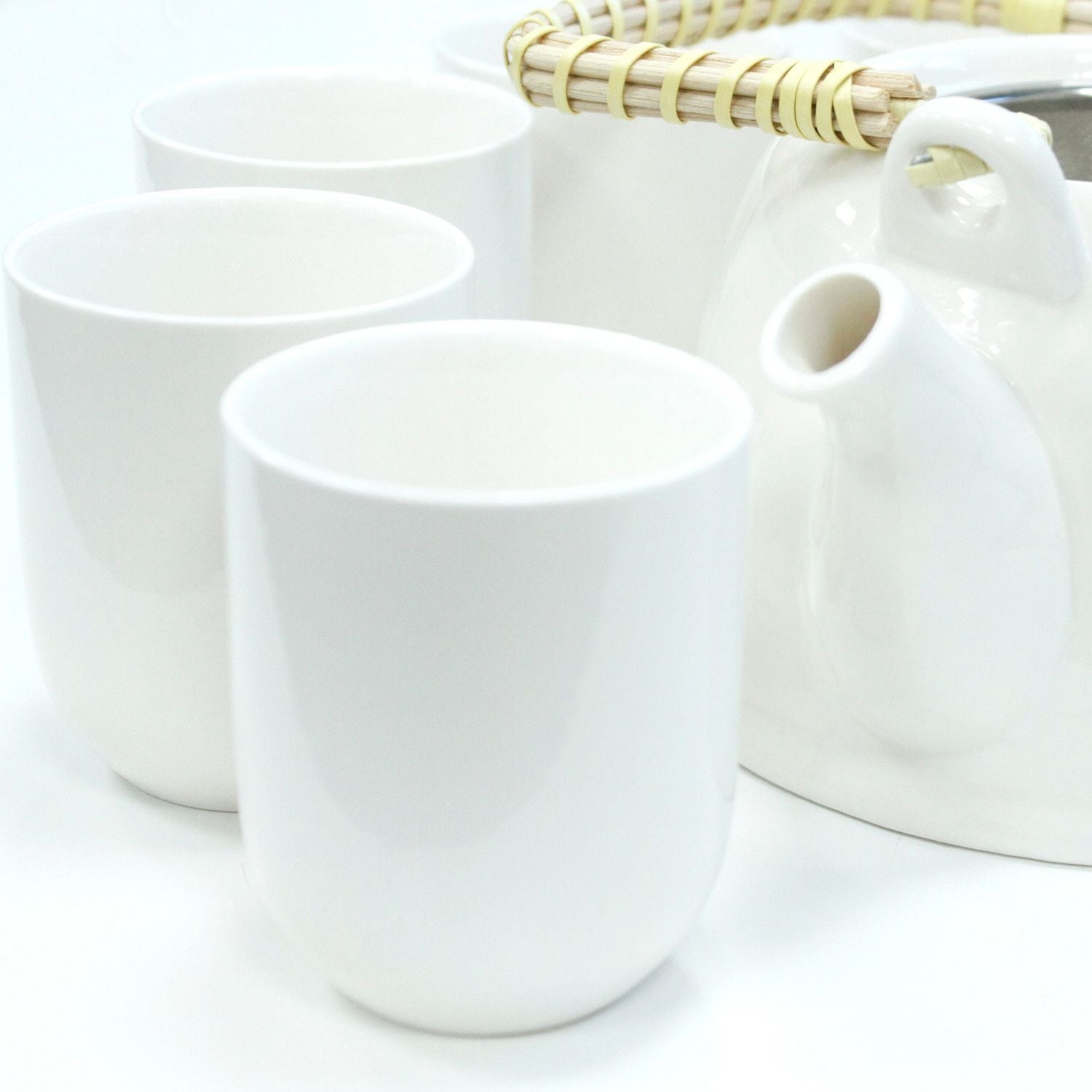 Herbal Teapot Set Classic White with Six Matching Tea Cups