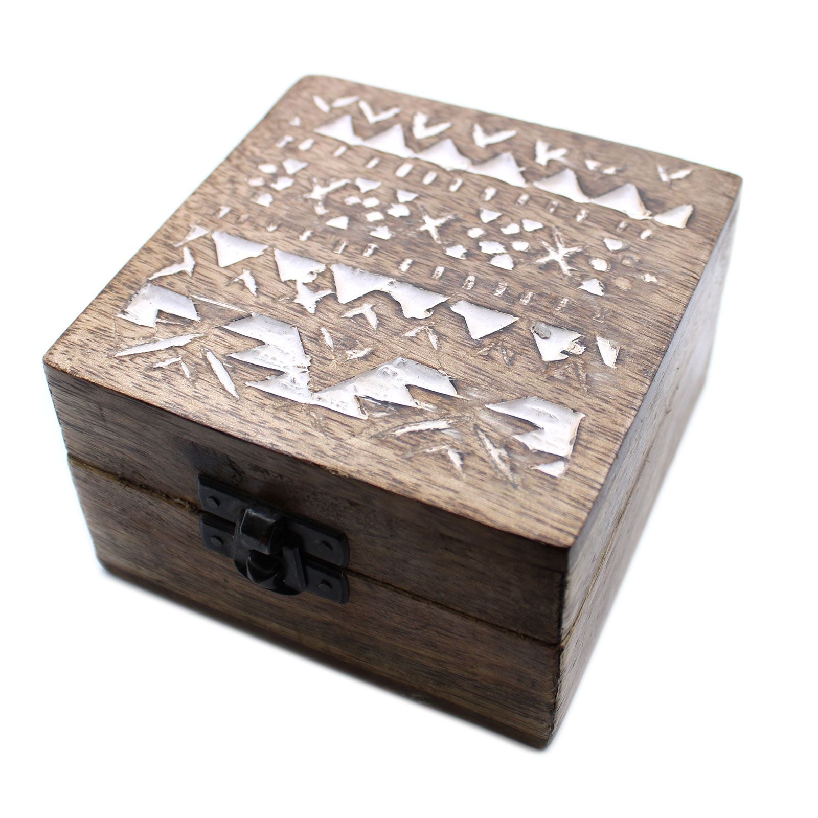 White Washed Wooden Box with Slavic Design for Stylish Storage