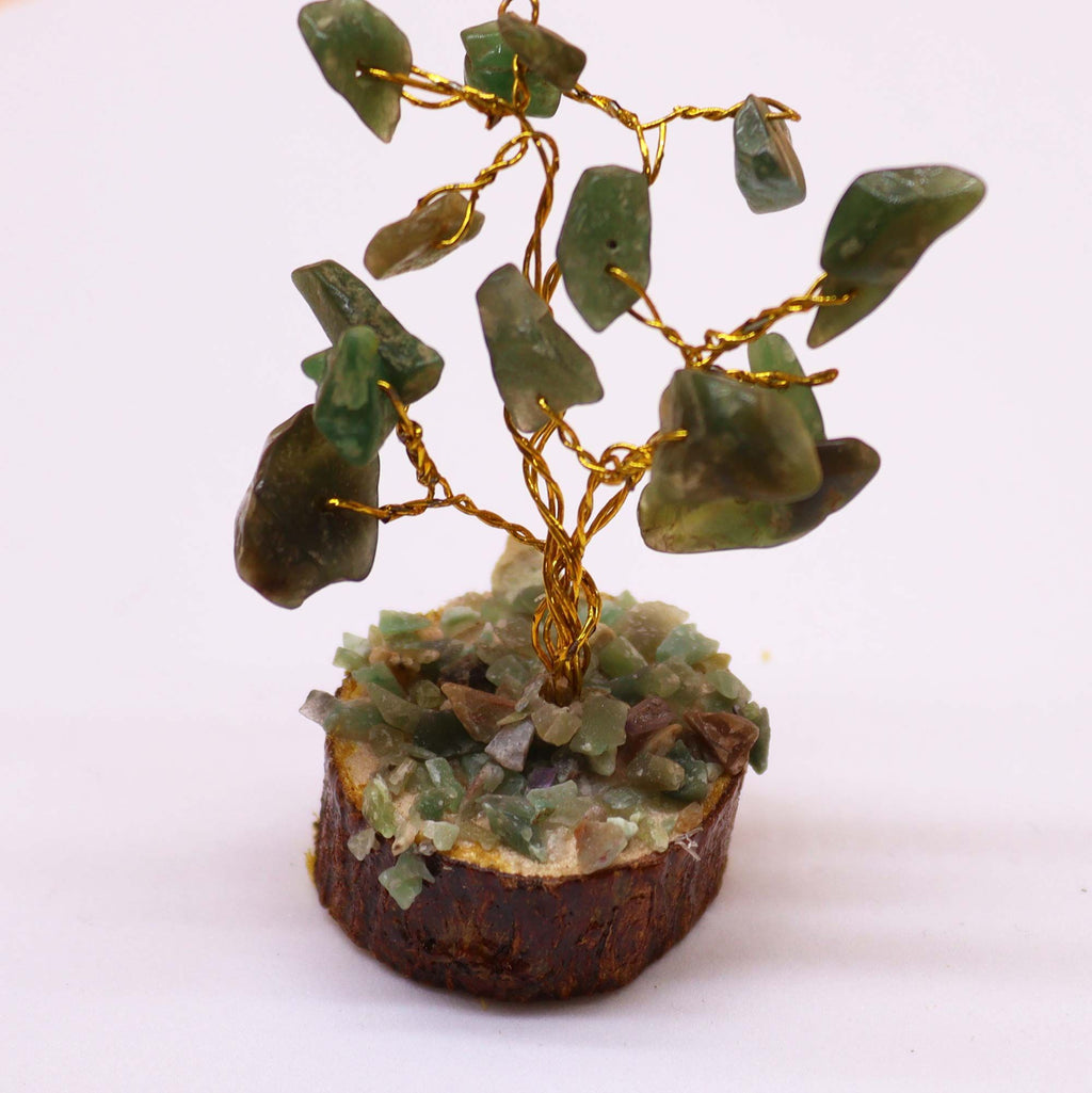 Mini Gemstone Tree on Wood Base with 15 Green Aventurine Stones