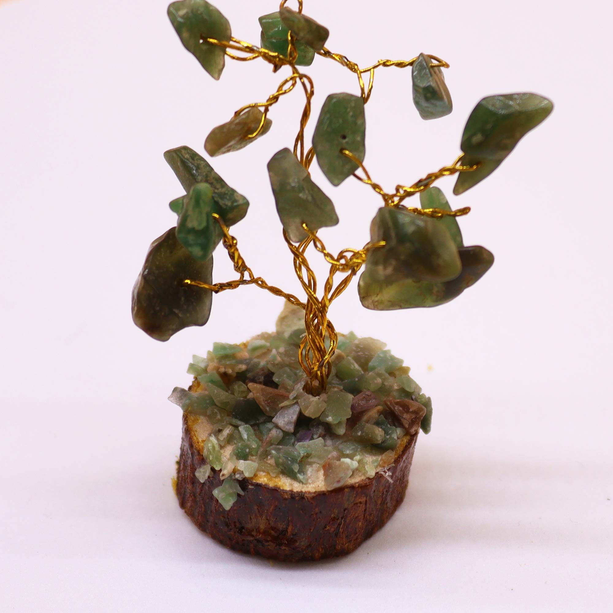 Mini Gemstone Tree on Wood Base with 15 Green Aventurine Stones