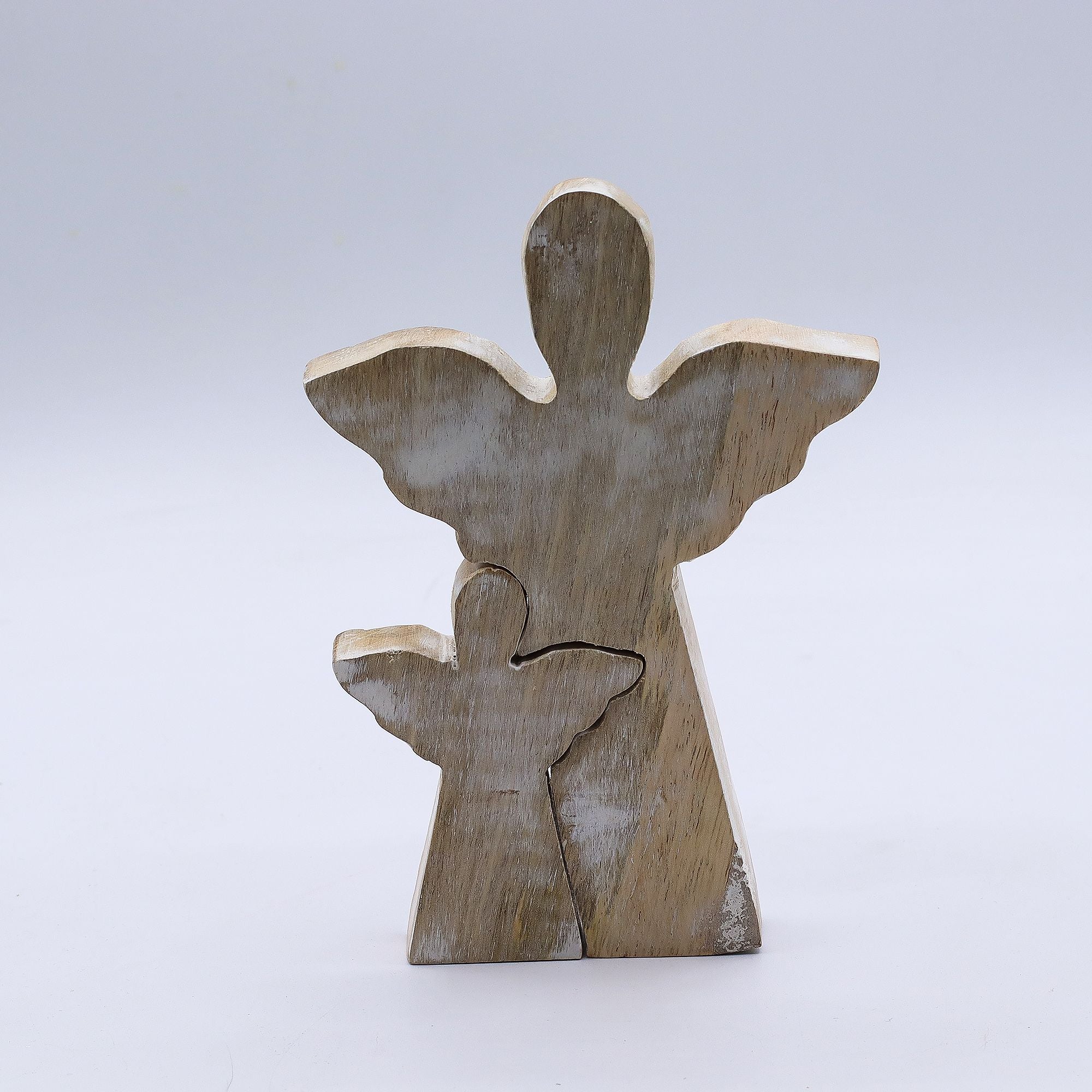 Mango Wood Angel Figurine in Whitewash Finish for Home Decor