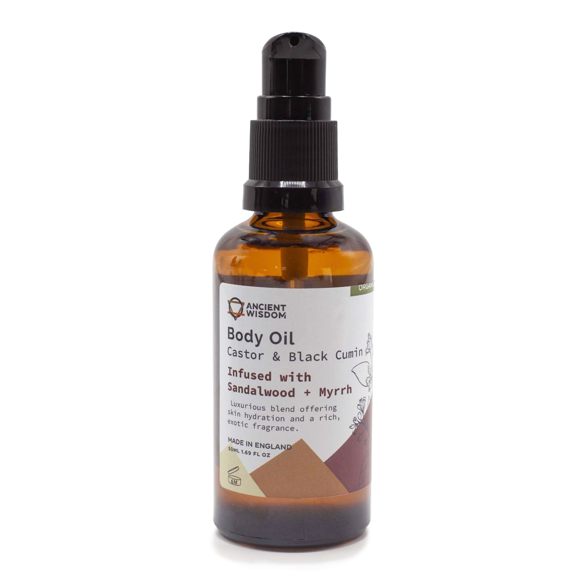 Organic Body Oil 50ml Sandalwood and Myrrh for Skin Hydration