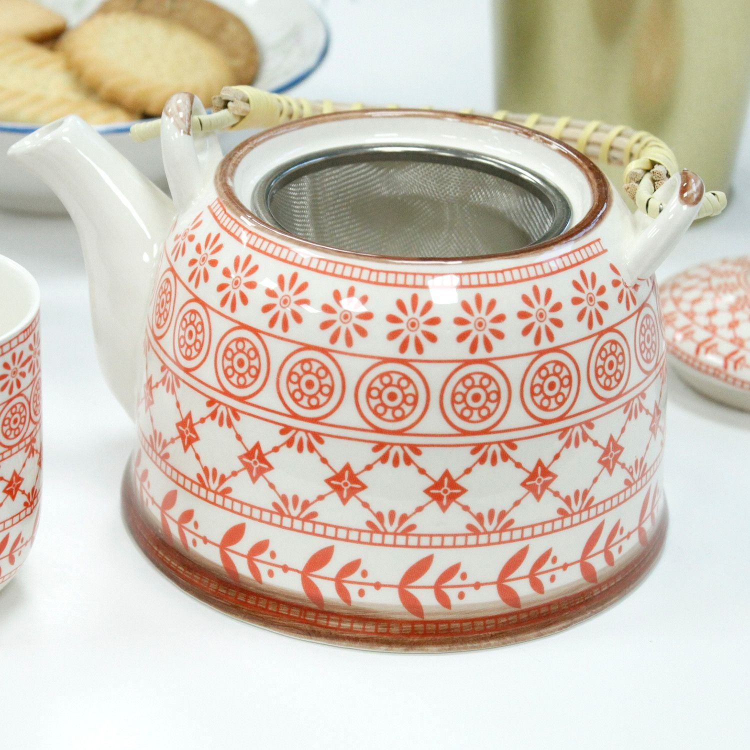 Herbal Teapot Set in Amber with Matching Cups for Tea Lovers