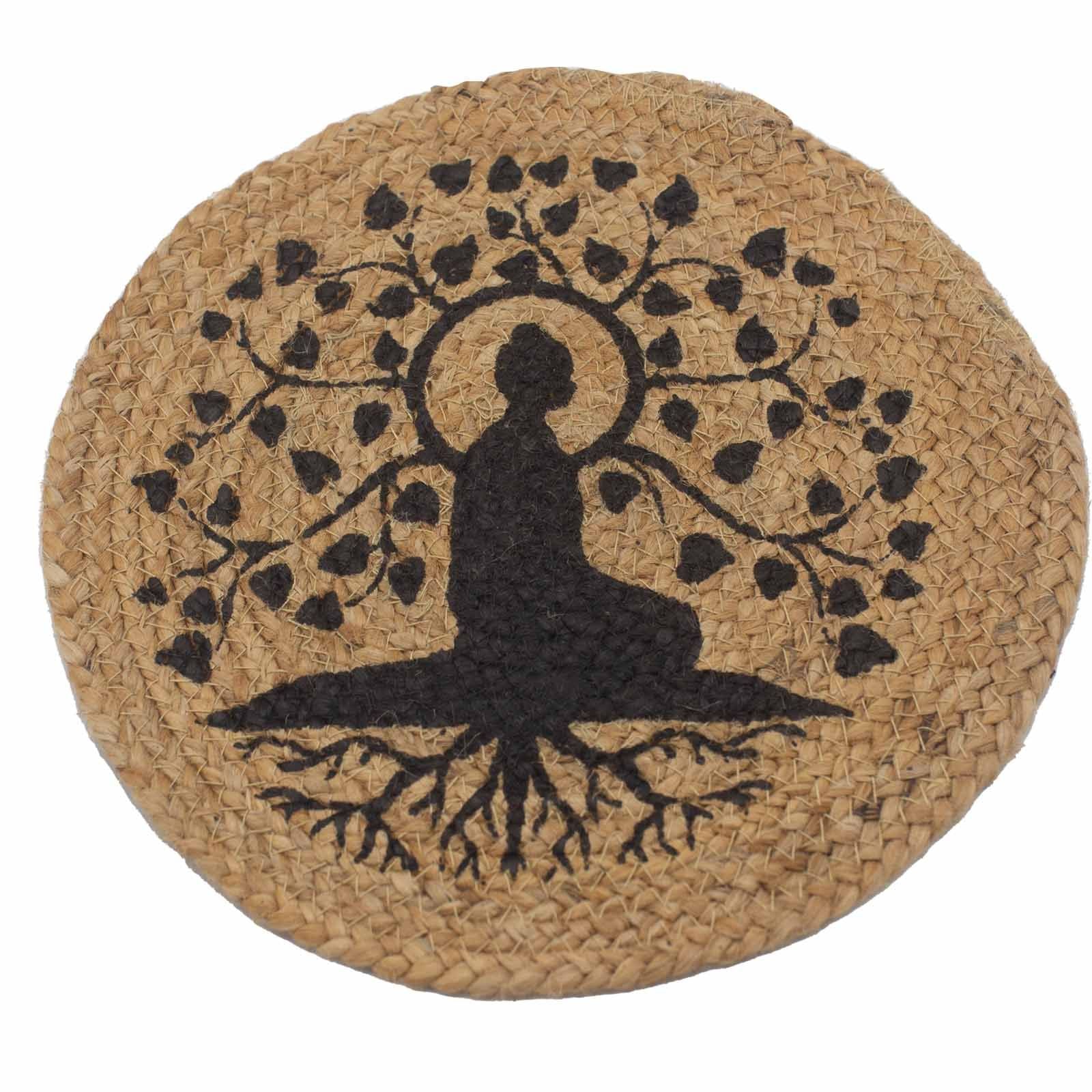 Natural Jute Place Mat 30cm with Bodhi Tree Print Design