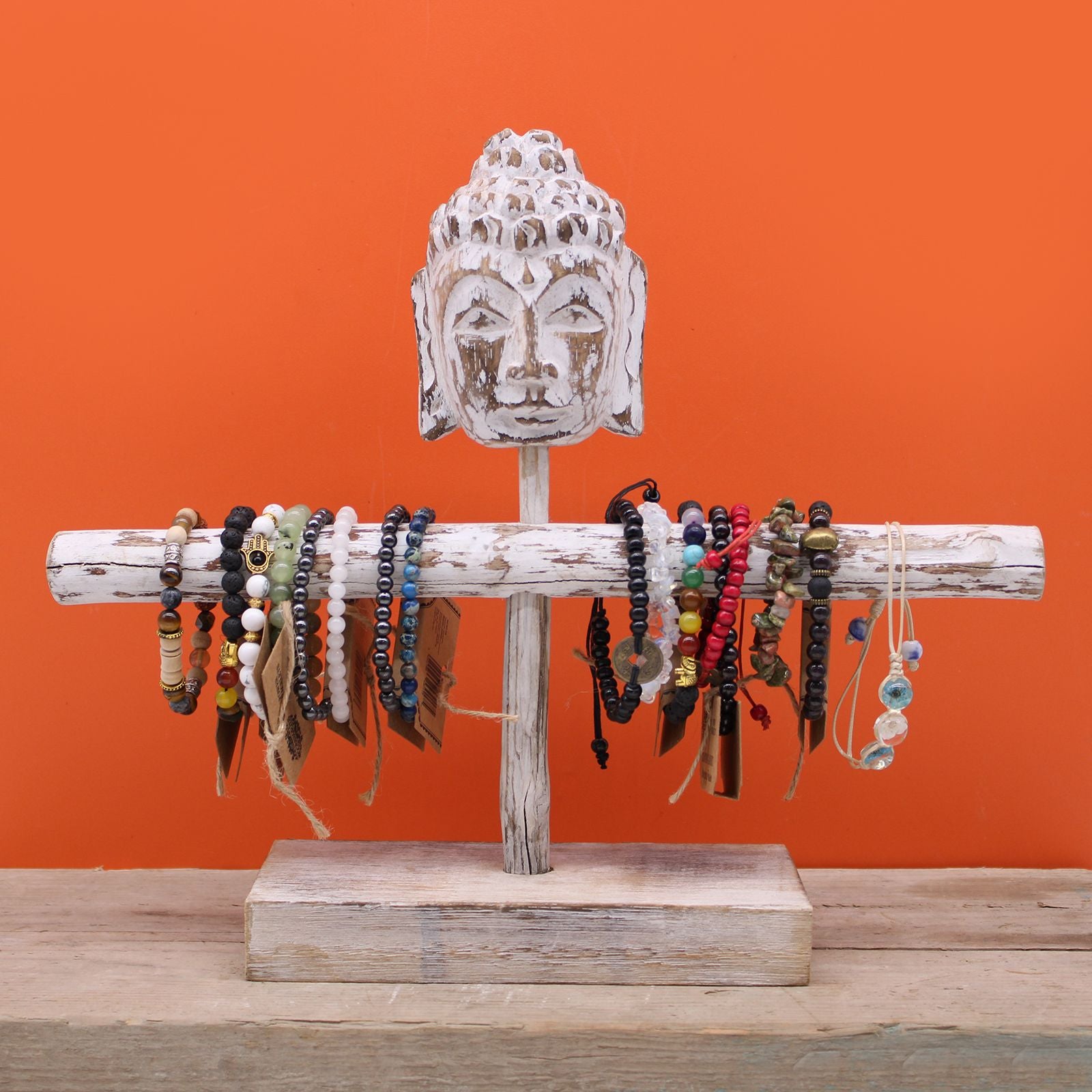 Single Branch Jewellery Stand with Buddha Elegant Whitewash Design