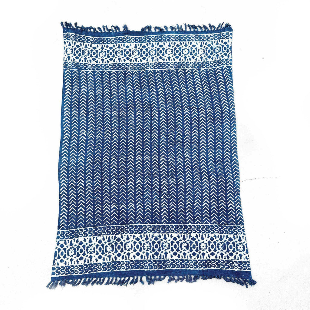 Handmade Indigo Throw with Seedha Arrows Design for Home Decor