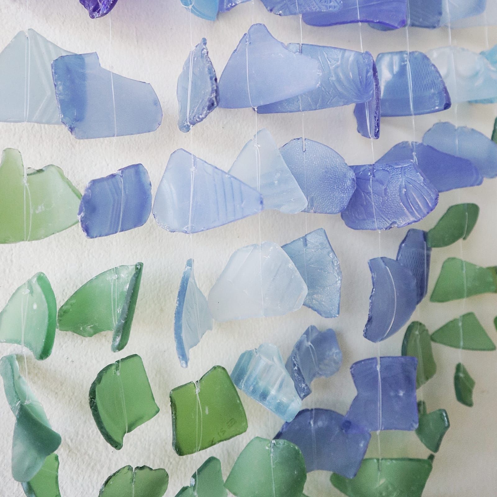 Three Stick Blue and Green Recycled Glass Wind Chimes
