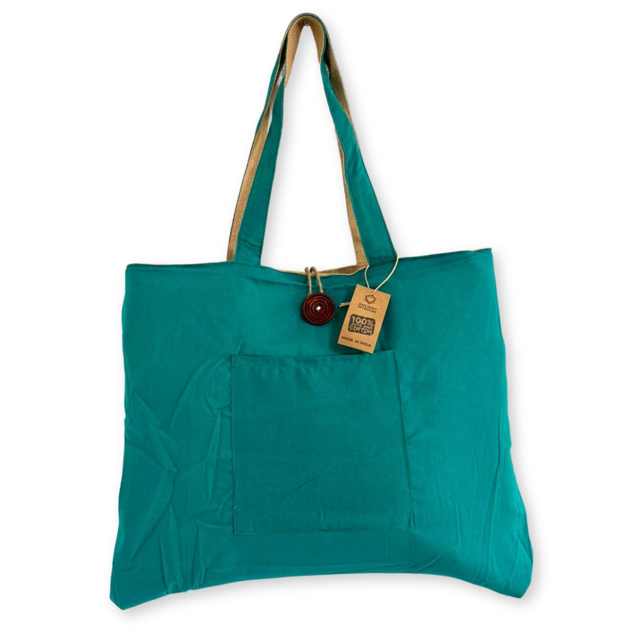 Jute & Cotton Reversible Big Bag in Teal for Stylish Storage