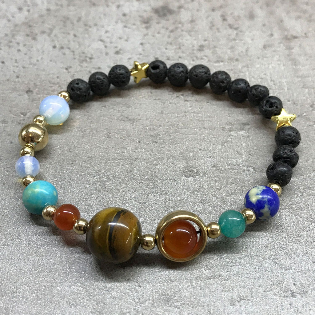 Lava Stone Bracelet Gold Solar System for Aromatherapy Style