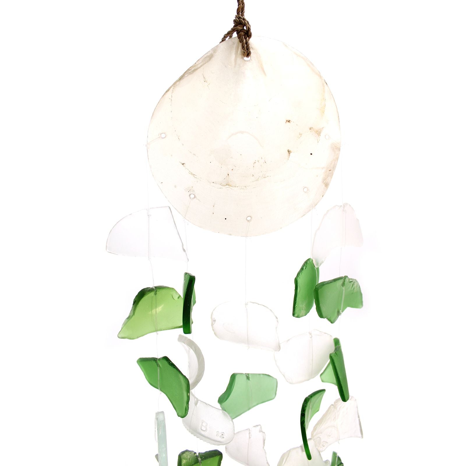 Recycled Glass Wind Chimes Copis & Glass Drop in Green & White