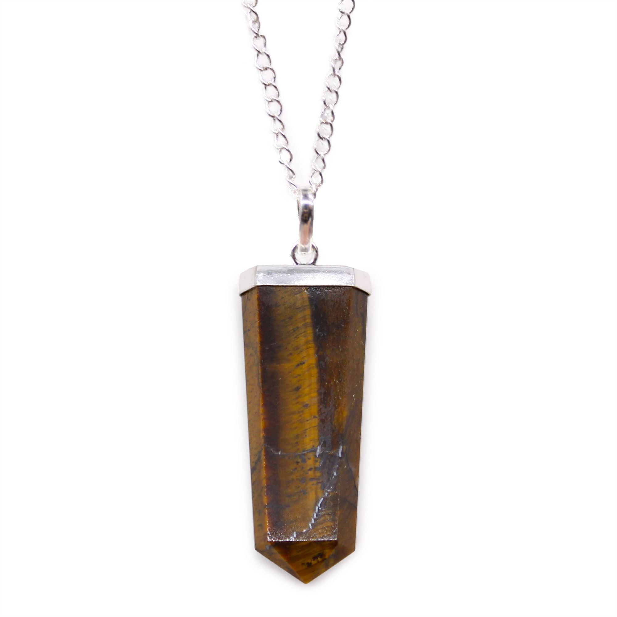 Gemstone Flat Pencil Pendant Necklace with Tiger Eye Design