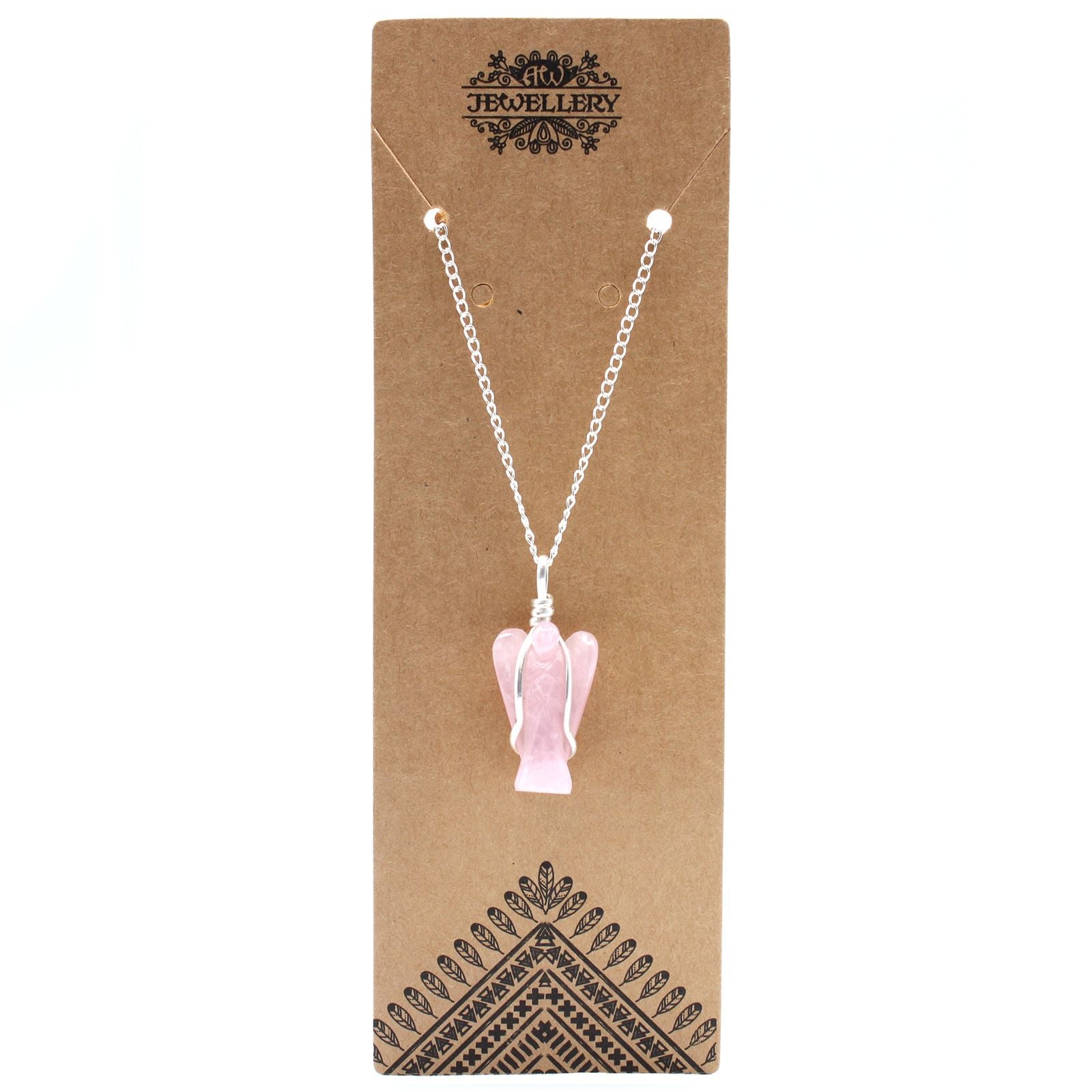 Gemstone Guardian Angel Pendant with Rose Quartz and Chain