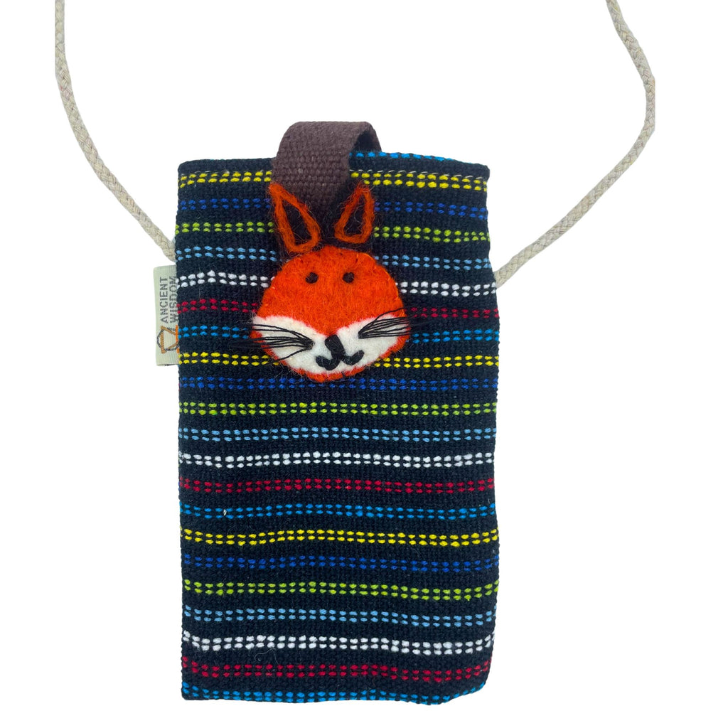 Stylish Black and Multi Phone Holder Bag with Fox Decor Design