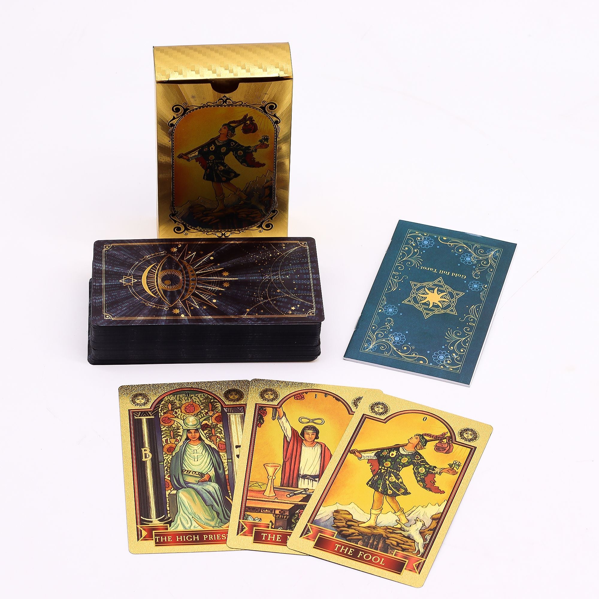 Blue and Gold Foil Tarot Card Set with All Seeing Eye and Booklet