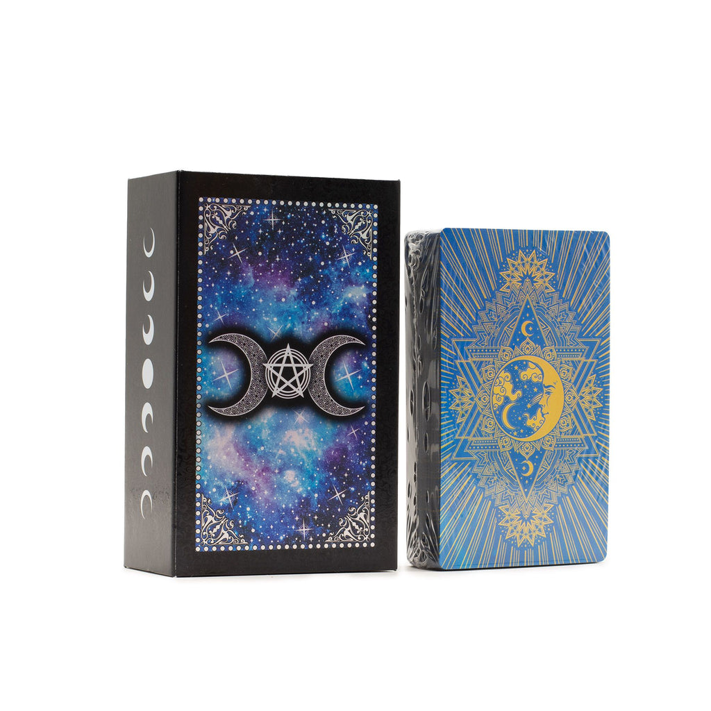 Blue Foil Tarot Card Set Moon Face with Guidebook for Readers