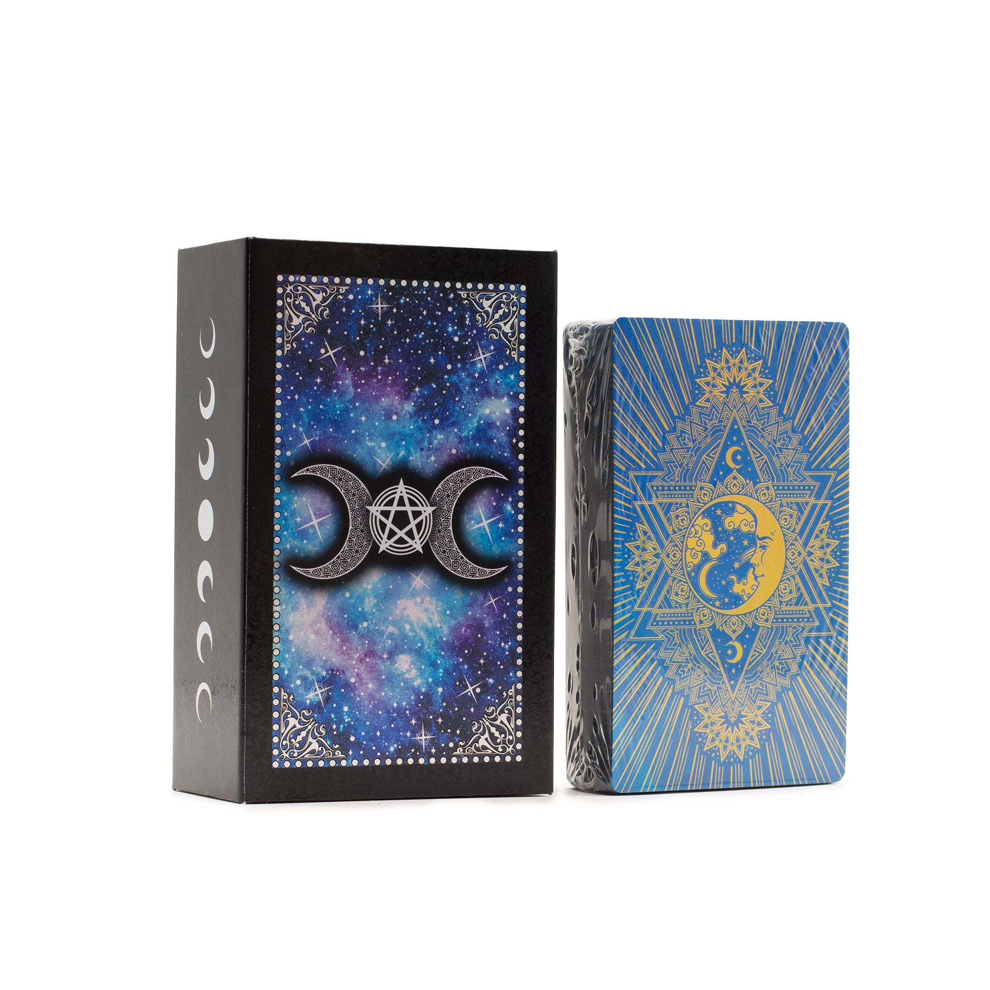 Blue Foil Tarot Card Set Moon Face with Guidebook for Readers